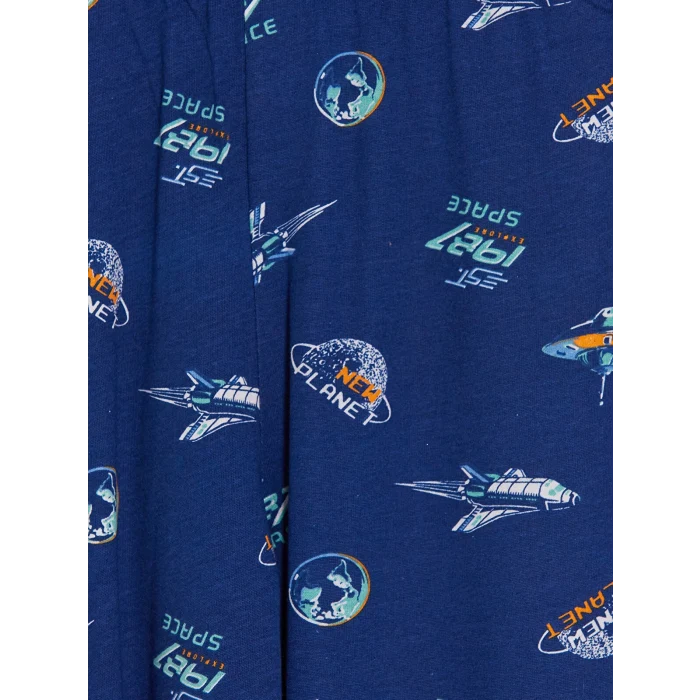 LCW Kids Lacivert Bisiklet Yaka Baskılı Erkek Çocuk Pijama Takım