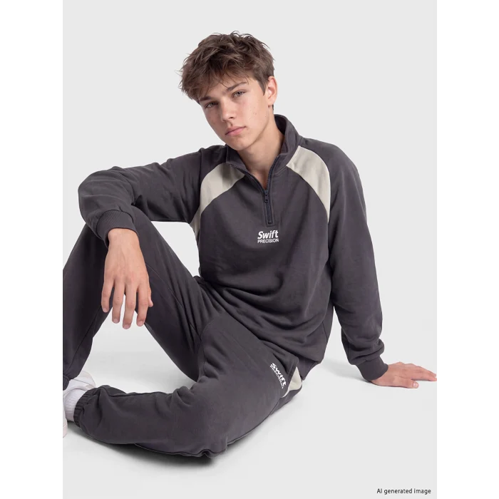 LCW Kids Antrasit Dik Yaka Baskılı Erkek Çocuk Sweatshirt