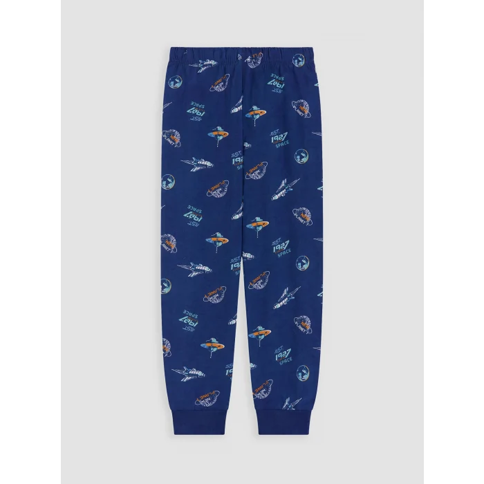 LCW Kids Lacivert Bisiklet Yaka Baskılı Erkek Çocuk Pijama Takım