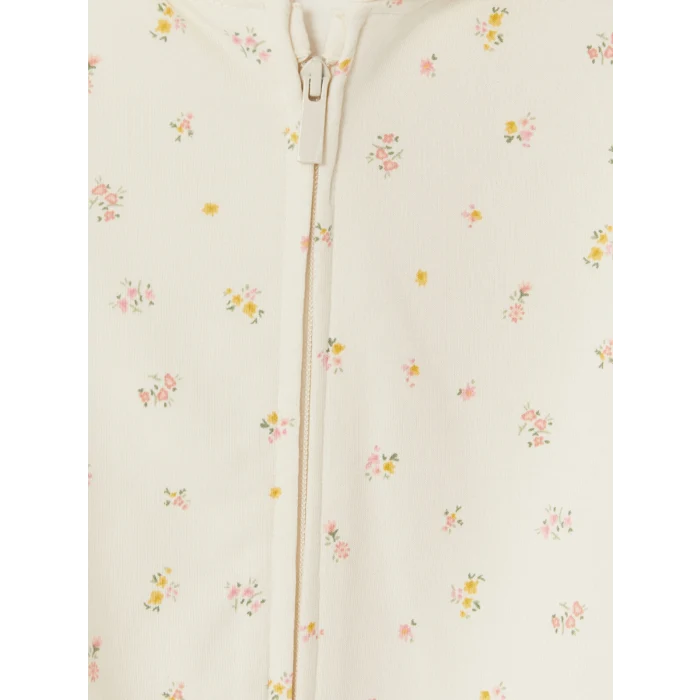 LCW Kids Ekru Kapüşonlu Çiçekli Kız Çocuk Fermuarlı Sweatshirt