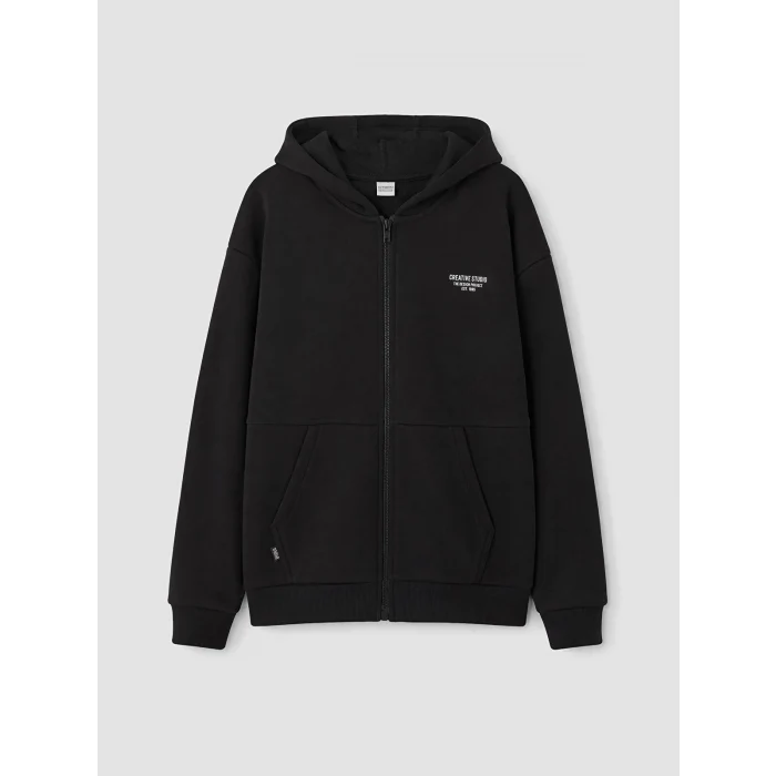 LCW Kids Siyah Kalın Erkek Çocuk Fermuarlı Sweatshirt