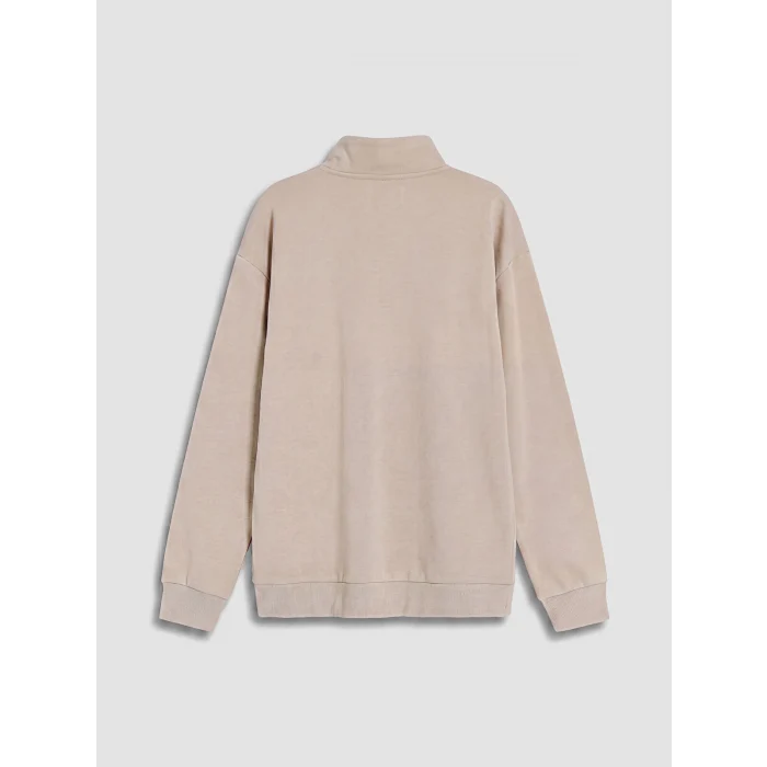 LCW Kids Bej Dik Yaka Nakışlı Erkek Çocuk Kalın Sweatshirt