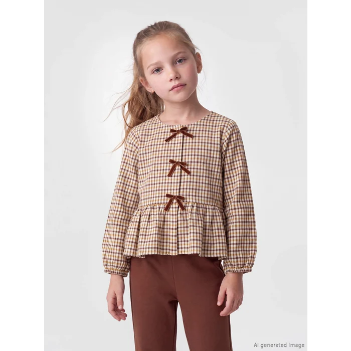 LCW Kids Kahverengi Ekose Kız Çocuk Takım