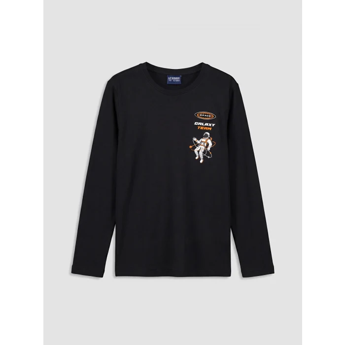 LCW Kids Siyah Bisiklet Yaka Baskılı Erkek Çocuk Pijama Takım