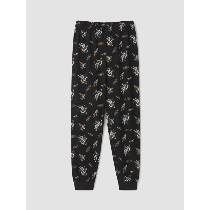 LCW Kids Siyah Bisiklet Yaka Baskılı Erkek Çocuk Pijama Takım