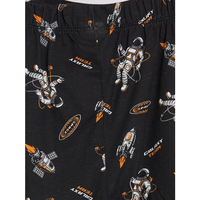 LCW Kids Siyah Bisiklet Yaka Baskılı Erkek Çocuk Pijama Takım
