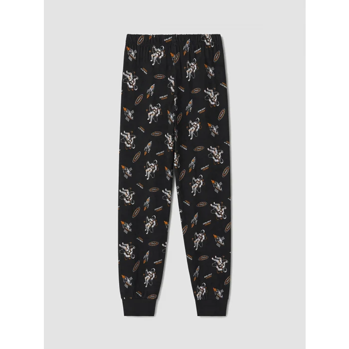 LCW Kids Siyah Bisiklet Yaka Baskılı Erkek Çocuk Pijama Takım