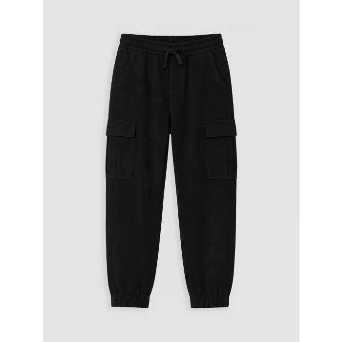 LCW Kids Siyah Erkek Çocuk Beli Lastikli Jogger Kargo Pantolon