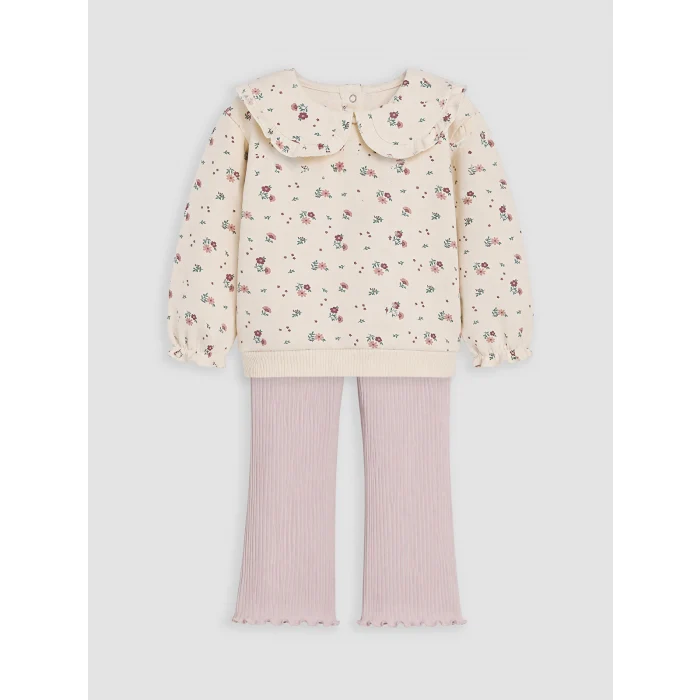 LCW baby Ekru Çiçekli Kız Bebek Takım