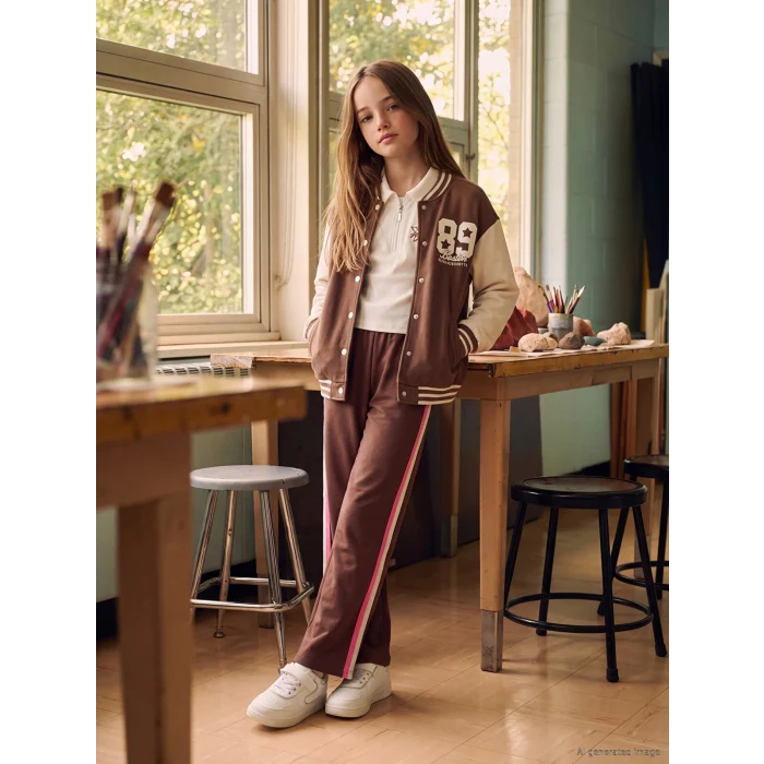 LCW Kids Kahverengi Kız Çocuk Geniş Paça Eşofman Altı