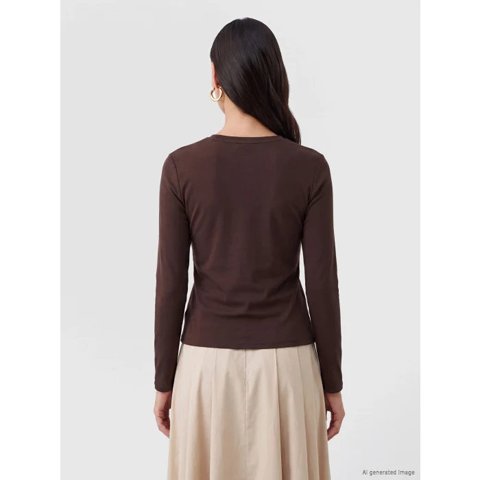 LCW EVERYDAY Kahverengi Bisiklet Yaka Soft Touch Kadın Tişört