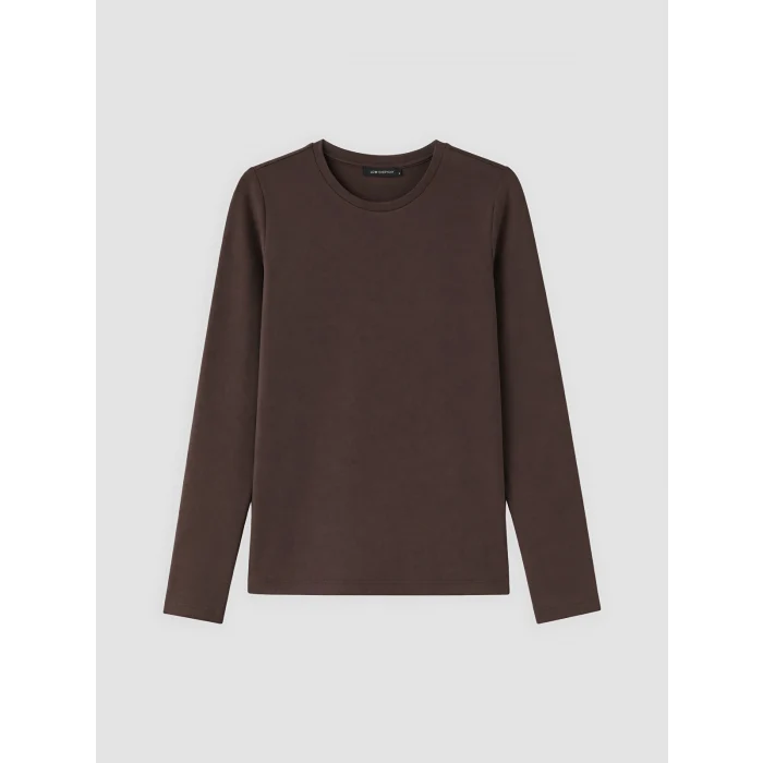 LCW EVERYDAY Kahverengi Bisiklet Yaka Soft Touch Kadın Tişört
