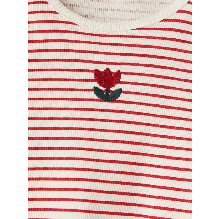 LCW Kids Kırmızı Bisiklet Yaka Çizgili Kız Çocuk Tişört
