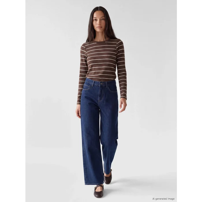 LCW EVERYDAY Kahverengi Bisiklet Yaka Çizgili Kadın Body