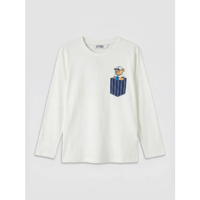 LCW Kids Ekru Bisiklet Yaka Erkek Çocuk Pijama Takımı