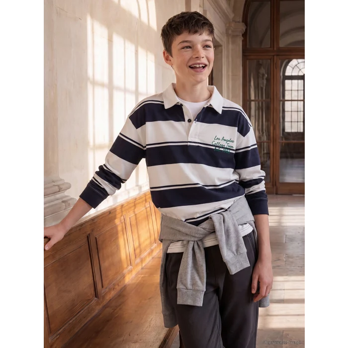 LCW Kids Lacivert Polo Yaka Çizgili Erkek Çocuk Tişört