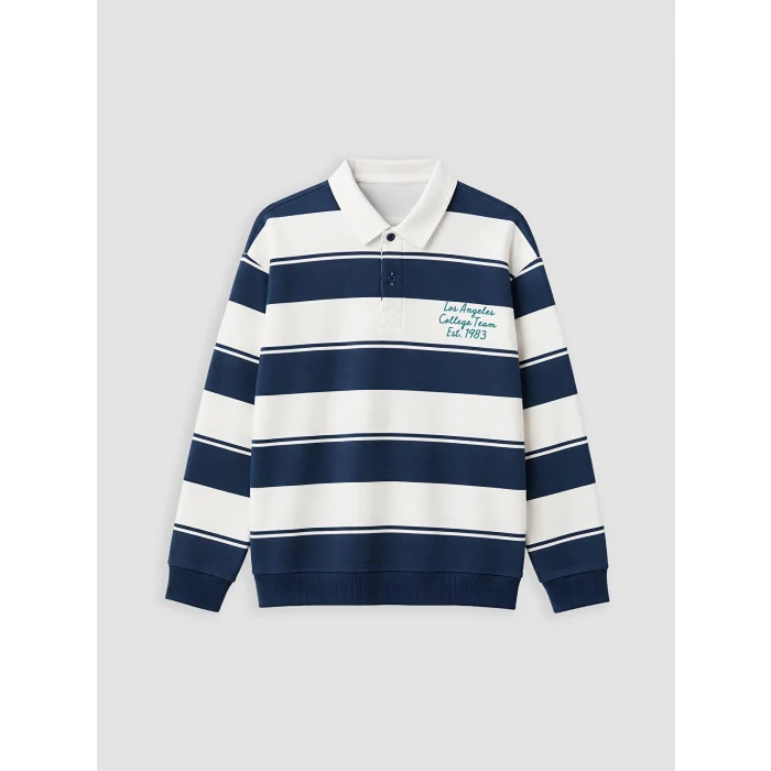 LCW Kids Lacivert Polo Yaka Çizgili Erkek Çocuk Tişört