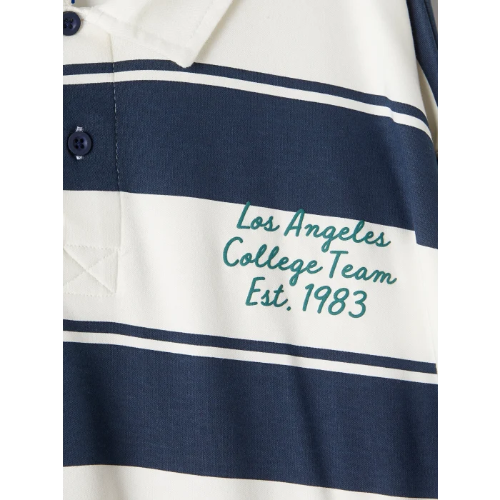 LCW Kids Lacivert Polo Yaka Çizgili Erkek Çocuk Tişört