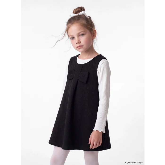 LCW Kids Siyah Fiyonklu Kız Çocuk Elbise Takımı