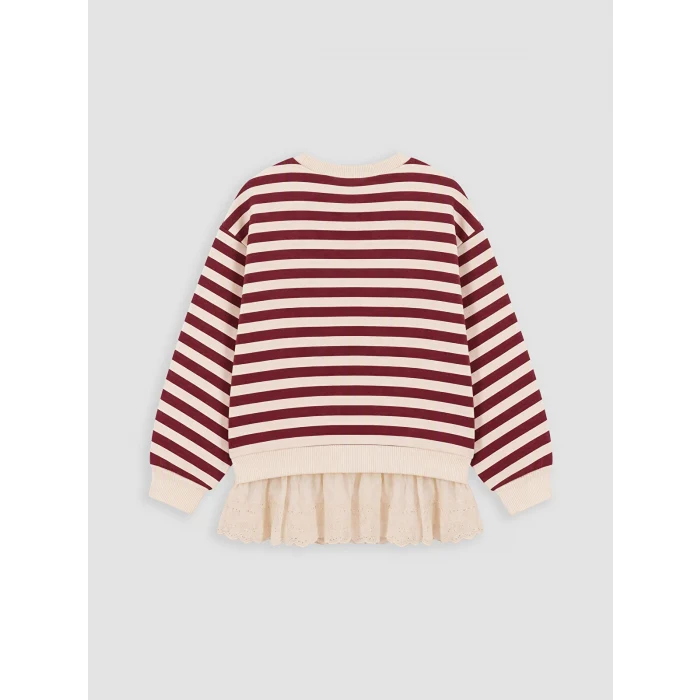 LCW Kids Bordo Fırfırlı Çizgili Kız Çocuk Sweatshirt