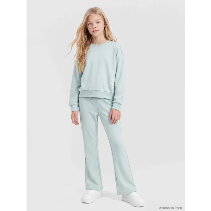 LCW Kids Yeşil New York Baskılı Kız Çocuk Soft Touch Eşofman Takım