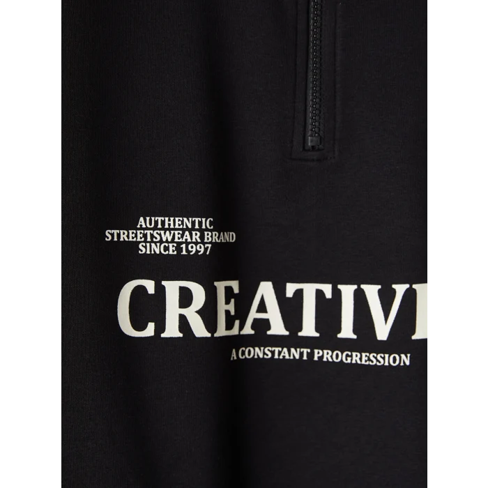 LCW Kids Siyah Dik Yaka Baskılı Erkek Çocuk Kalın Sweatshirt