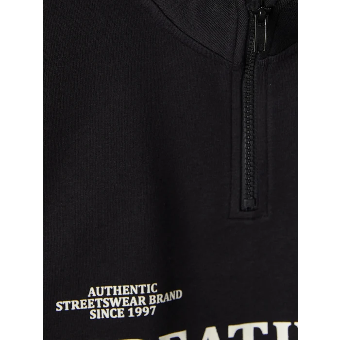 LCW Kids Siyah Dik Yaka Baskılı Erkek Çocuk Kalın Sweatshirt