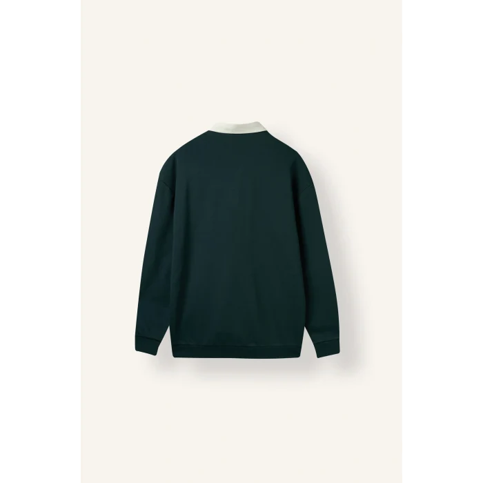 Defacto E6523AXGN1051 Yeşil Boxy Fıt Polo Yaka Sweatshirt