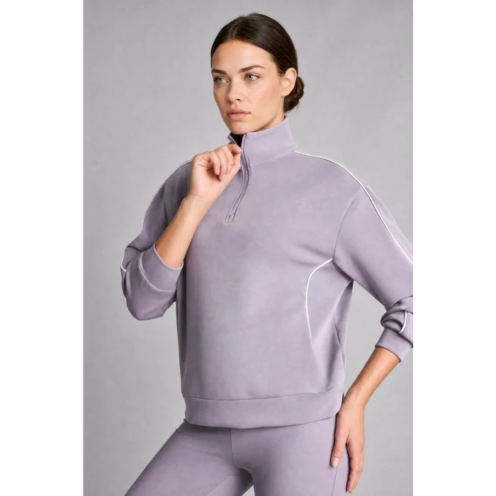 Defacto H4537AXPR522 Mor Ultra Yumuşak Standart Fit Yarım Fermuarlı Biyeli Dik Yaka Modal Sporcu Basic Sweatshirt