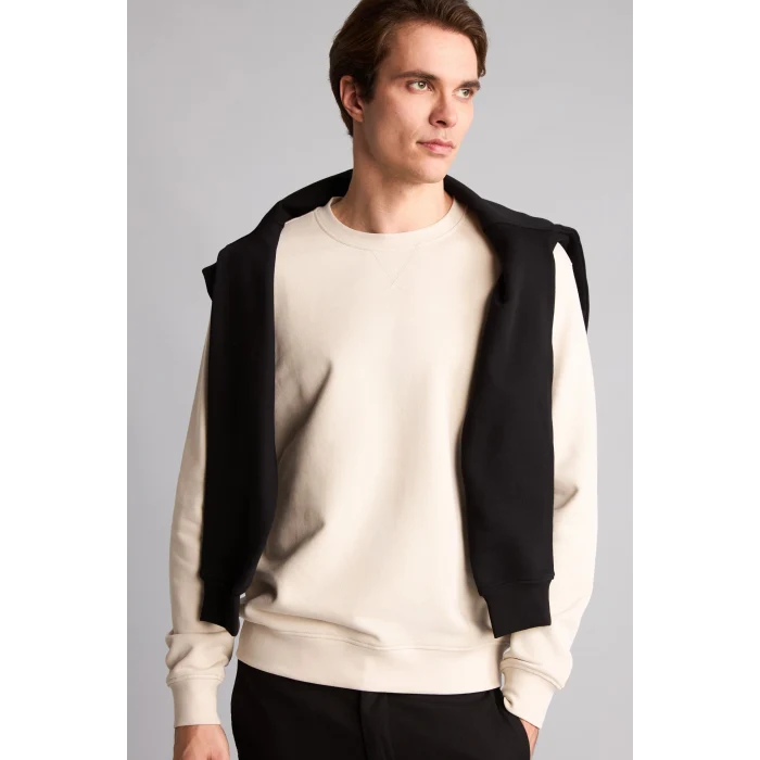 Defacto E8339AXER37 Ekru Pamuklu Regular Fit Basic Sweatshirt