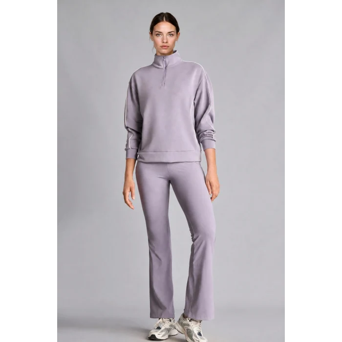 Defacto H4537AXPR522 Mor Ultra Yumuşak Standart Fit Yarım Fermuarlı Biyeli Dik Yaka Modal Sporcu Basic Sweatshirt