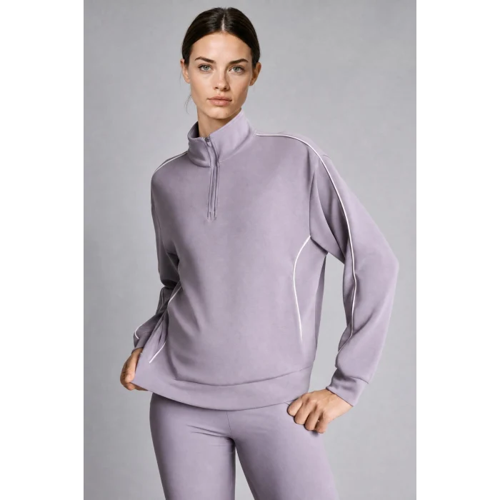 Defacto H4537AXPR522 Mor Ultra Yumuşak Standart Fit Yarım Fermuarlı Biyeli Dik Yaka Modal Sporcu Basic Sweatshirt
