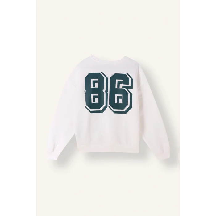 Defacto I7510AXWT32 Beyaz Oversize Bisiklet Yaka Baskılı Sweatshirt