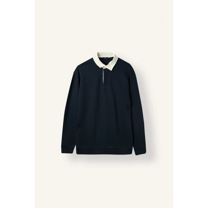 Defacto E6523AXNV146 Lacivert Boxy Fıt Polo Yaka Sweatshirt