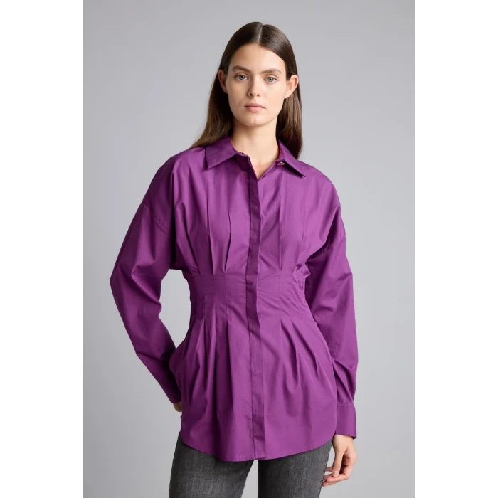 Defacto G8610AXPR201 Mor %100 Pamuk Fıtted Poplin Gömlek