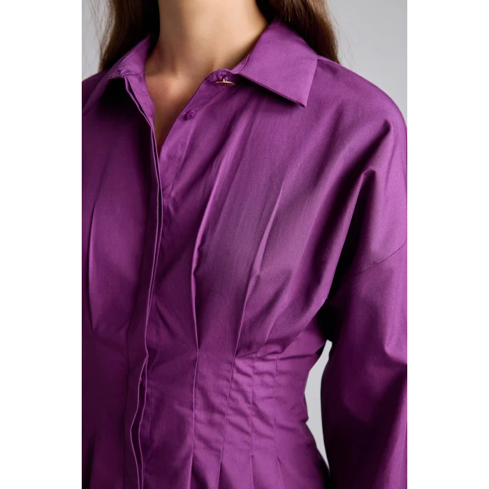 Defacto G8610AXPR201 Mor %100 Pamuk Fıtted Poplin Gömlek