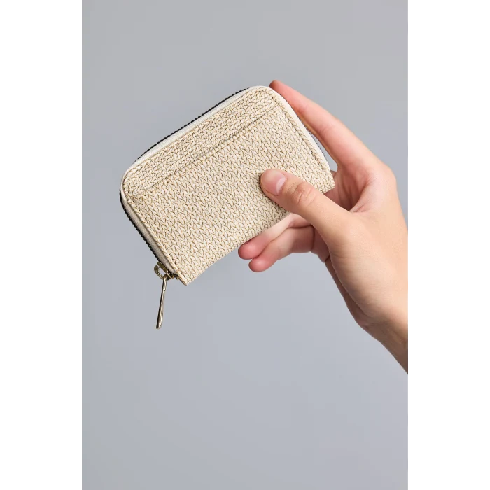 Defacto H0616AXBG26 Bej Hasır Görünümlü Fermuarlı Kadın Bozuk Para Çantası