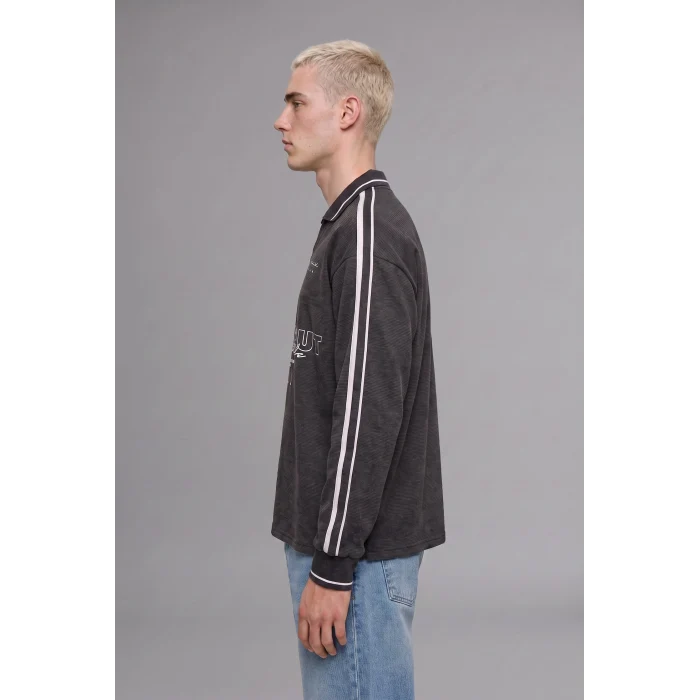 Defacto H4884AXAR216 Antrasit Boxy Fıt Polo Yaka Baskılı Sweatshirt