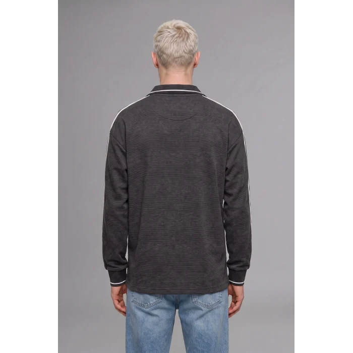 Defacto H4884AXAR216 Antrasit Boxy Fıt Polo Yaka Baskılı Sweatshirt
