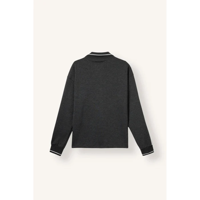 Defacto H4884AXAR216 Antrasit Boxy Fıt Polo Yaka Baskılı Sweatshirt