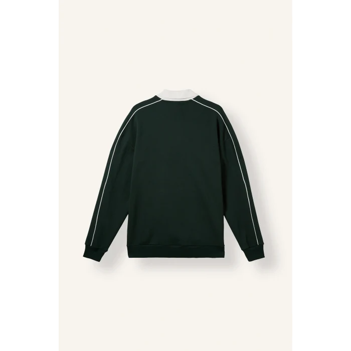 Defacto F0116AXGN852 Yeşil Boxy Fıt Polo Yaka Baskılı Sweatshirt