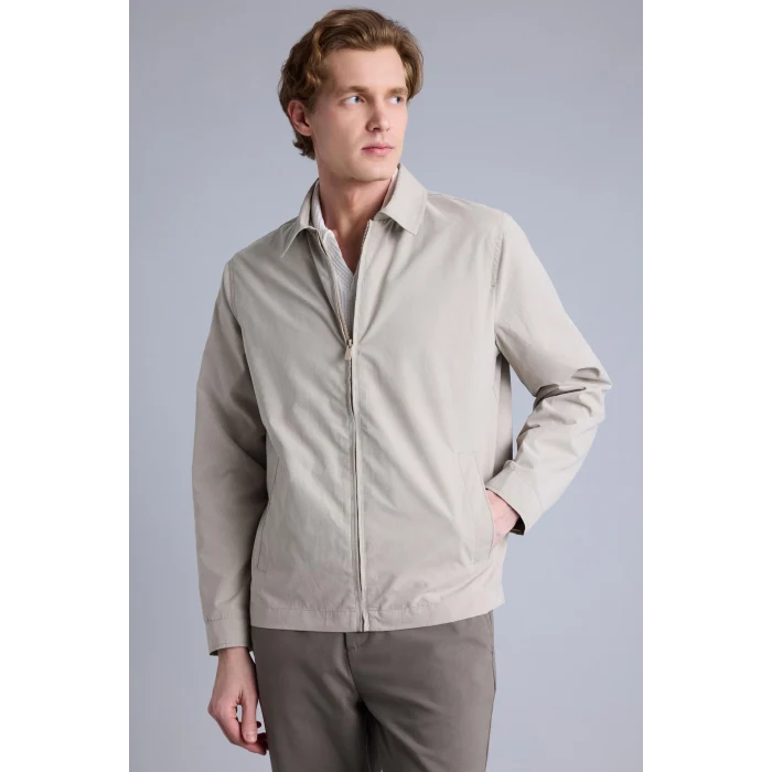 Defacto H1797AXBG748 Bej Ultra Hafif Slim Fit Polo Yaka Fermuarlı  Mont