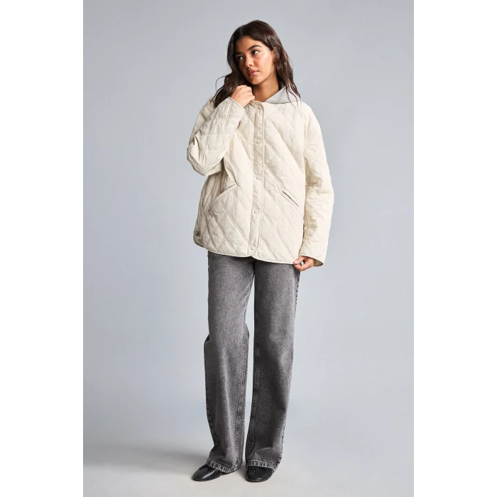 Defacto H3828AXER219 Ekru Regular Fit Su İtici Kapüşonlu Kapitone Mont
