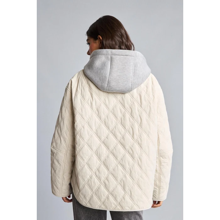Defacto H3828AXER219 Ekru Regular Fit Su İtici Kapüşonlu Kapitone Mont