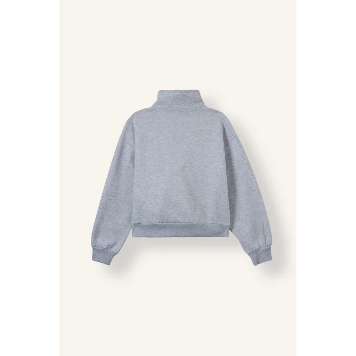 Defacto I3302AXGR93 Gri Regular Fit Yarım Balıkçı Yaka Fermuarlı Cepli Sweatshirt Hırka