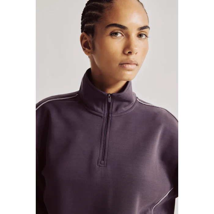 Defacto H4537AXPR467 Mor Ultra Yumuşak Standart Fit Yarım Fermuarlı Biyeli Dik Yaka Modal Sporcu Basic Sweatshirt