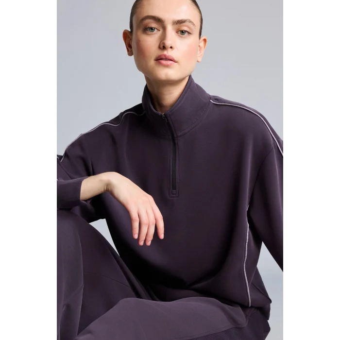 Defacto H4537AXPR467 Mor Ultra Yumuşak Standart Fit Yarım Fermuarlı Biyeli Dik Yaka Modal Sporcu Basic Sweatshirt