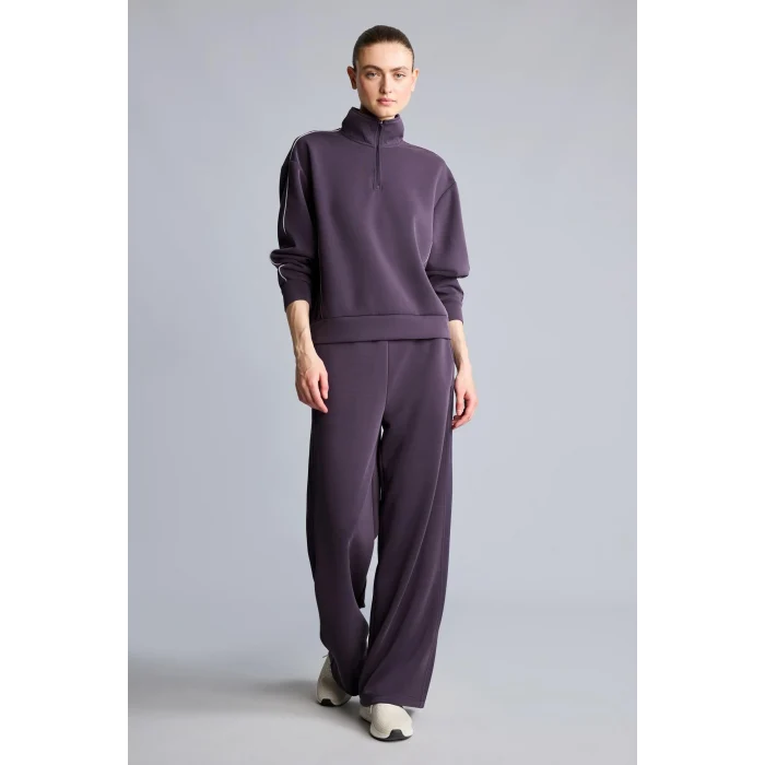 Defacto H4537AXPR467 Mor Ultra Yumuşak Standart Fit Yarım Fermuarlı Biyeli Dik Yaka Modal Sporcu Basic Sweatshirt