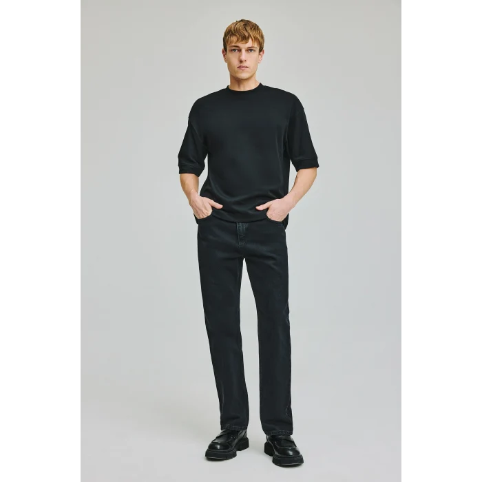 Defacto I6062AXNM40 Siyah Straight Fıt Normal Bel Boru Paça Jean Pantolon