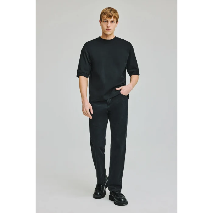 Defacto I6062AXNM40 Siyah Straight Fıt Normal Bel Boru Paça Jean Pantolon